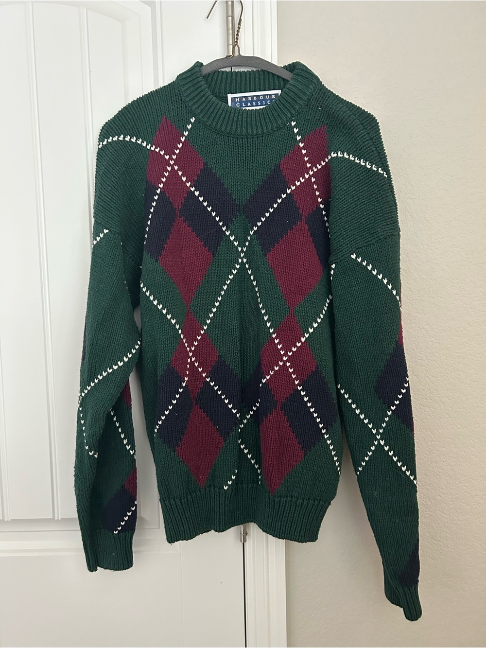 Classic Green Argyle Crewneck Sweater by